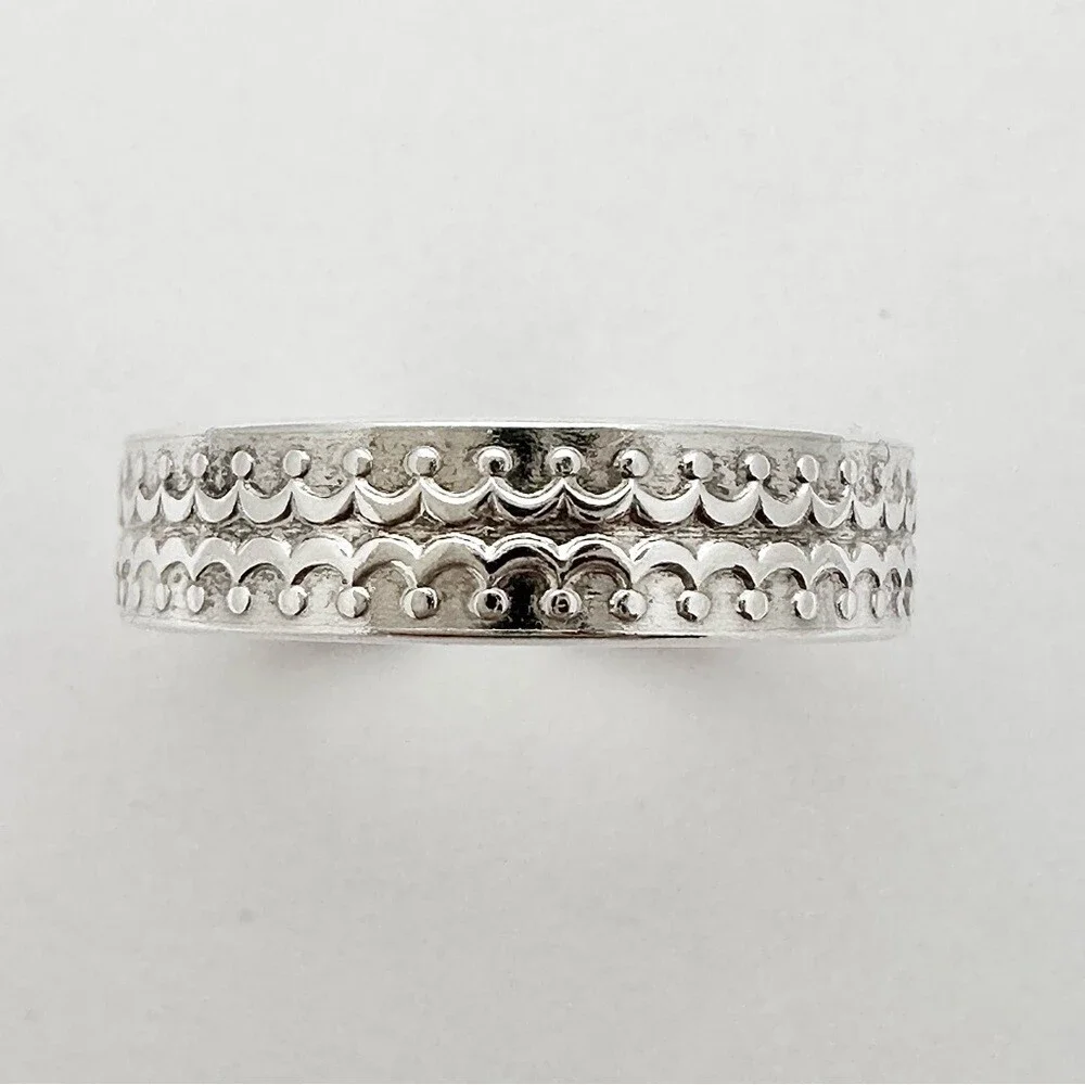 Men’s Sterling Silver Scalloped Crown Open Cuff Ring Band